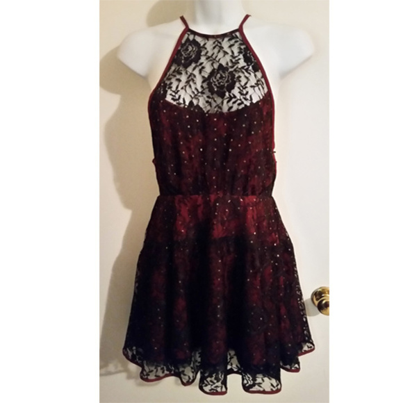 Free people ruby red halter dress mini runs 4-6 cocktail evening party night out - Picture 3 of 8